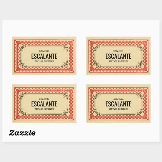 ヴィンテージ縁どレトロベージュブラウンレッド 長方形シール (シート)