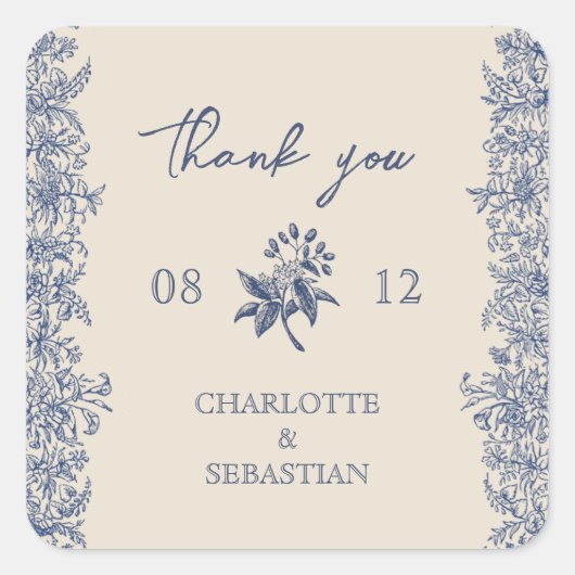 ヴィンテージ縁ど結婚フローラ スクエアシール (正面)