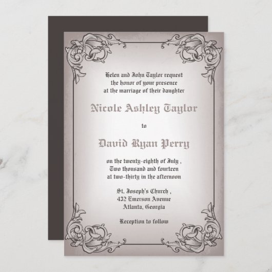 ヴィンテージ縁ど-結婚式招待状 招待状 (正面/裏面)