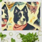 ヴィンテージ縁どCollieシームレス キッチンタオル (折り畳み)