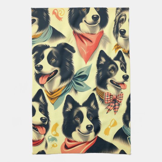 ヴィンテージ縁どCollieシームレス キッチンタオル (縦)