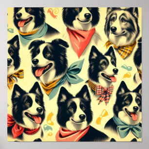 ヴィンテージ縁どCollieシームレス ポスター