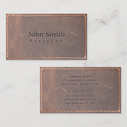 ヴィンテージ縫い革ミュージシャン名刺 名刺 (正面/裏面)