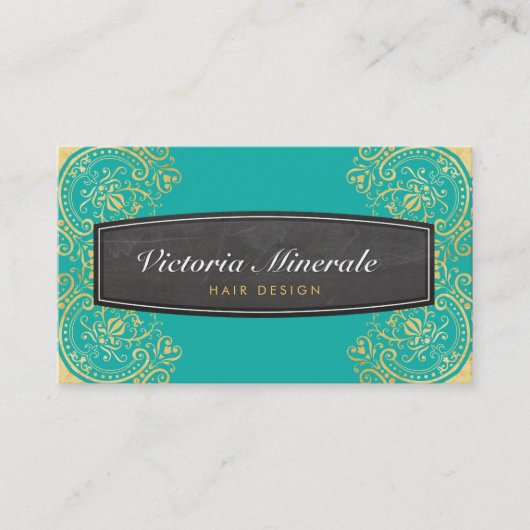 ヴィンテージ繊細なフィリグリーの黒板ジェード金ゴールド 名刺 (正面)