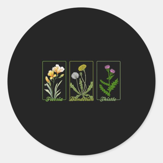 ヴィンテージ繊細な花Freesia Dandelion Thistle ラウンドシール (正面)