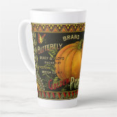 ヴィンテージ缶ラベル芸術、蝶カボチャ野菜 カフェラテマグ (左アングル)