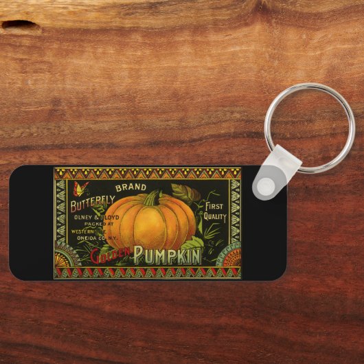 ヴィンテージ缶ラベル芸術、蝶カボチャ野菜 キーホルダー (正面)