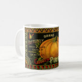 ヴィンテージ缶ラベル芸術、蝶カボチャ野菜 コーヒーマグカップ (正面左)