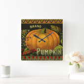 ヴィンテージ缶ラベル芸術、蝶カボチャ野菜 スクエア壁時計 (ホーム)