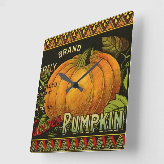 ヴィンテージ缶ラベル芸術、蝶カボチャ野菜 スクエア壁時計 (傾斜)