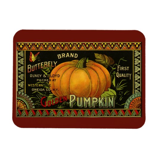 ヴィンテージ缶ラベル芸術、蝶カボチャ野菜 マグネット (横)