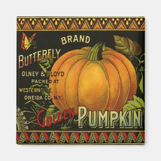ヴィンテージ缶ラベル芸術、蝶カボチャ野菜 マグネット (正面)
