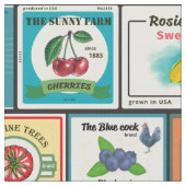 ヴィンテージ缶詰の商品 – フルーツのラベル ファブリック (クローズアップ)