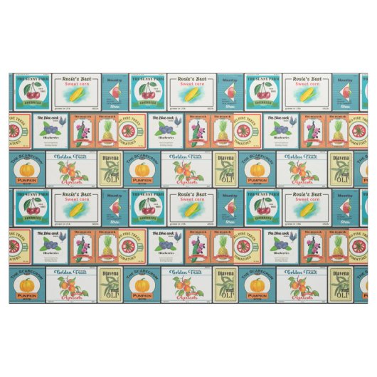 ヴィンテージ缶詰の商品 – フルーツのラベル ファブリック (ファットクウォーター)