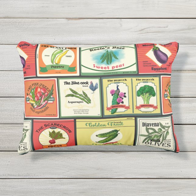 ヴィンテージ缶詰の野菜ラベル アウトドアクッション (正面)