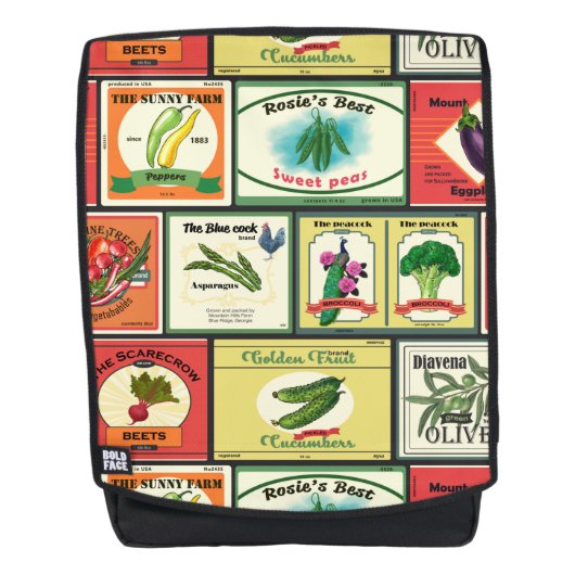 ヴィンテージ缶詰の野菜ラベル バックパック (正面)