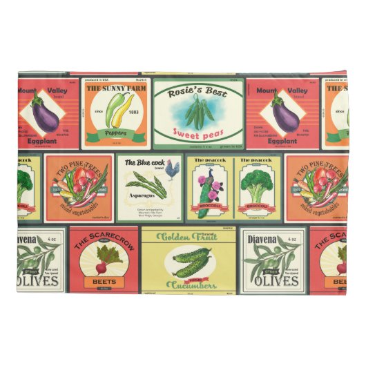 ヴィンテージ缶詰の野菜ラベル 枕カバー (裏面-左)