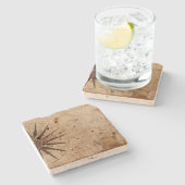 ヴィンテージ羅針盤と船 ストーンコースター (横)