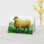 ヴィンテージ羊の子羊の緑の絵画牧草地 カード (黄色い花)