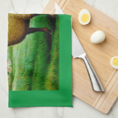ヴィンテージ羊の緑の草の牧草 キッチンタオル (四つ折り)