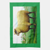 ヴィンテージ羊の緑の草の牧草 キッチンタオル (縦)