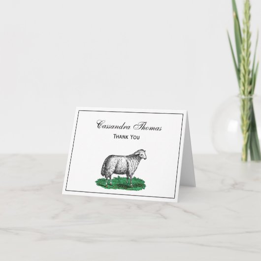 ヴィンテージ羊の雌 イラスト C サンキューカード (正面)