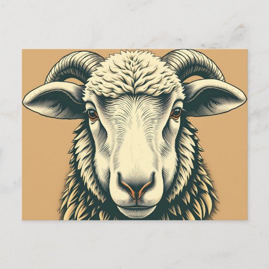 ヴィンテージ羊ポートレートイン素朴スタイル ポストカード (正面)
