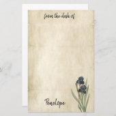 ヴィンテージ羊皮紙の植物の虹彩名 便箋 (正面/裏面)