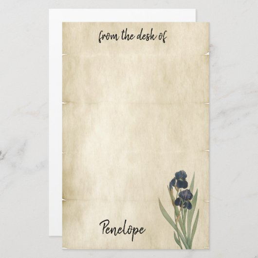 ヴィンテージ羊皮紙の植物の虹彩名 便箋 (正面/裏面)