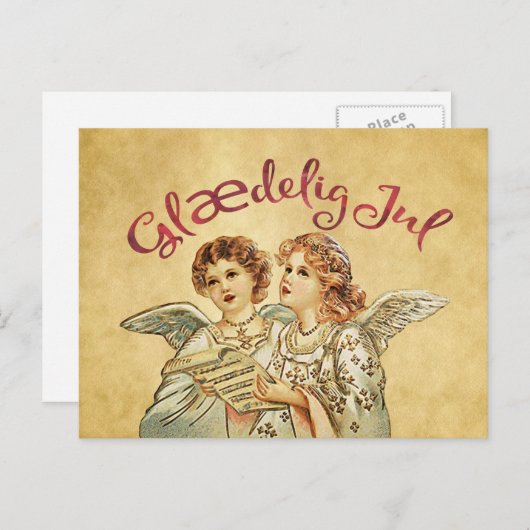 ヴィンテージ羊皮紙クリスマスデンマークの挨拶 シーズンポストカード (正面/裏面)