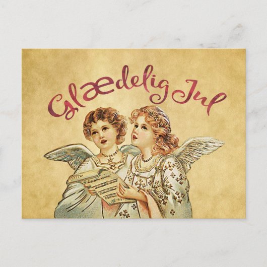 ヴィンテージ羊皮紙クリスマスデンマークの挨拶 シーズンポストカード (正面)