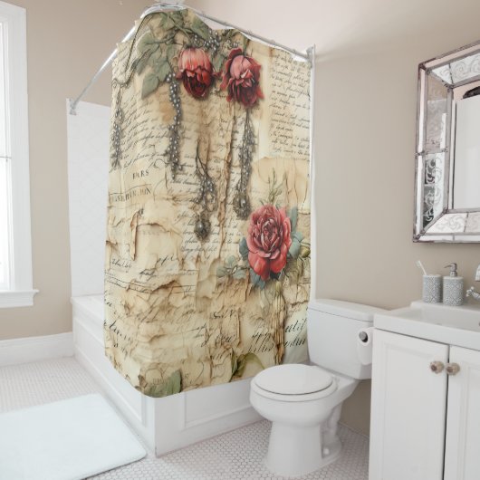 ヴィンテージ羊皮紙ラブレター(4) シャワーカーテン (インサイチュ)