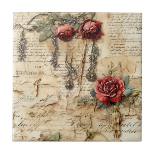 ヴィンテージ羊皮紙ラブレター(4) タイル (正面)