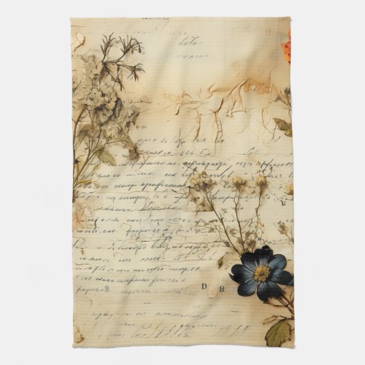 ヴィンテージ羊皮紙ラブレター(5) キッチンタオル (縦)