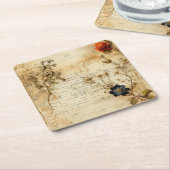 ヴィンテージ羊皮紙ラブレター(5) スクエアペーパーコースター (アングル)