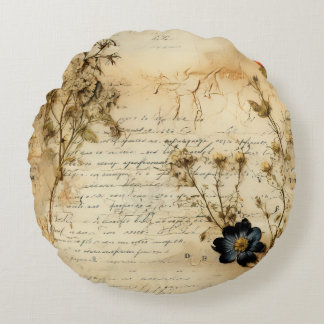 ヴィンテージ羊皮紙ラブレター(5) ラウンドクッション