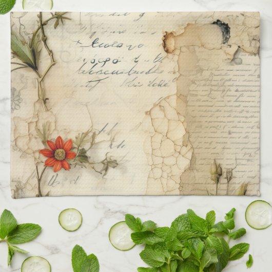 ヴィンテージ羊皮紙ラブレター(6) キッチンタオル (折り畳み)