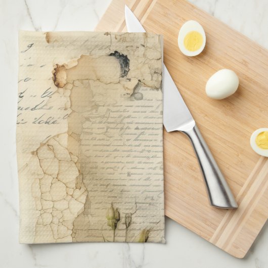 ヴィンテージ羊皮紙ラブレター(6) キッチンタオル (四つ折り)