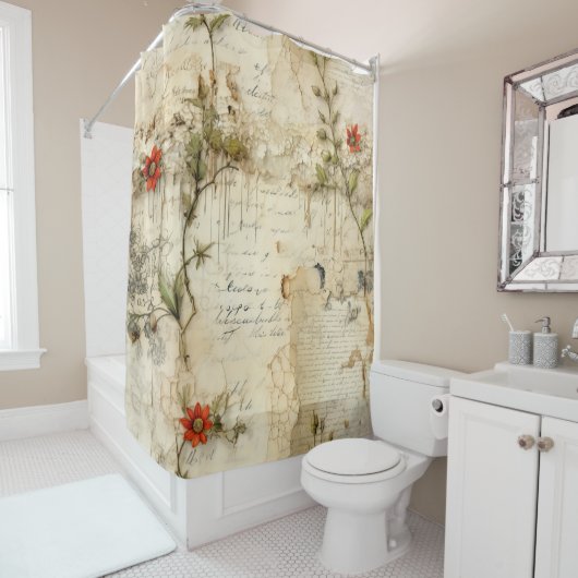 ヴィンテージ羊皮紙ラブレター(6) シャワーカーテン (インサイチュ)