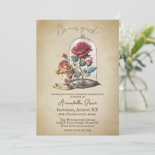 ヴィンテージ美しいとビーストフェアユタレ魔法バラ 招待状 (スタンド正面)