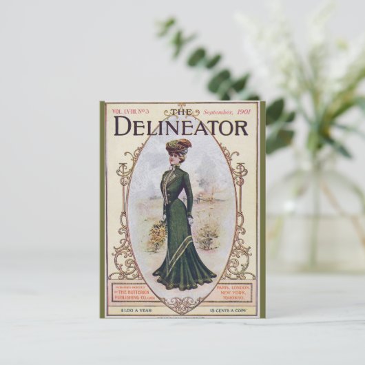 ヴィンテージ美しいのグリーンドレスポストカード ポストカード (スタンド正面)