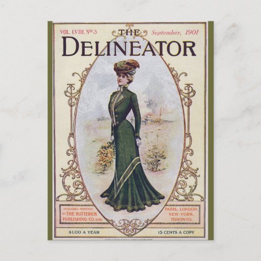 ヴィンテージ美しいのグリーンドレスポストカード ポストカード (正面)