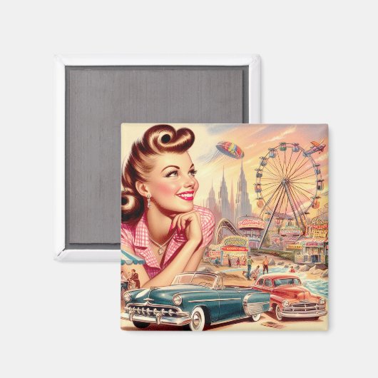 ヴィンテージ美しいのピンアップイラストレーション マグネット (正面/裏面)