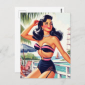 ヴィンテージ美しいサマーピンアップ ポストカード (正面/裏面)