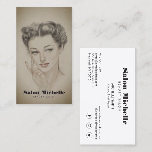 ヴィンテージ美しいサロンエステティシャン 名刺 (正面/裏面)