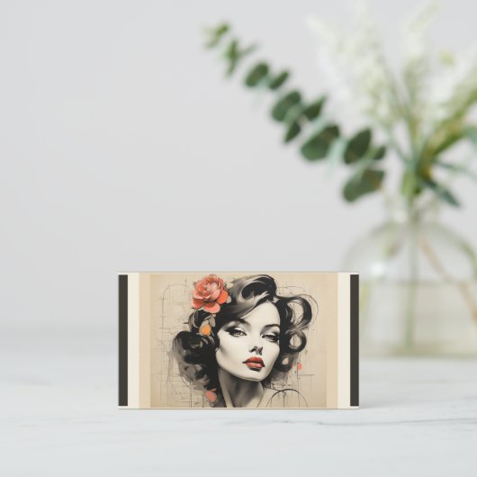 ヴィンテージ美しいパーラーヘアサロンスタイリスト化粧品 名刺 (スタンド正面)