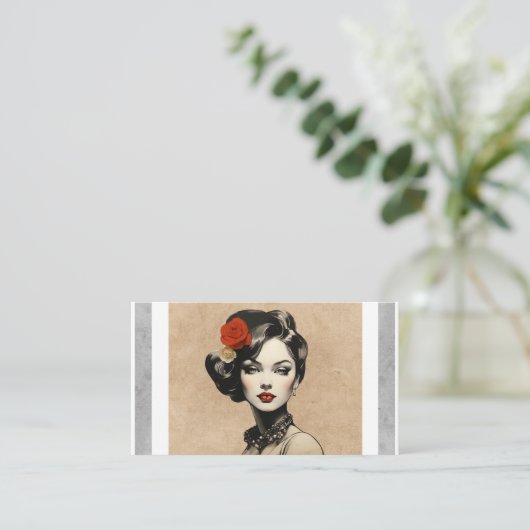 ヴィンテージ美しいパーラーヘアスタイリストサロン化粧品 名刺 (スタンド正面)