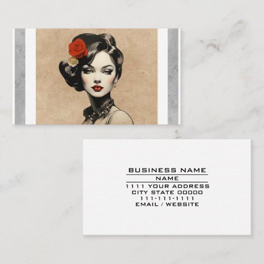 ヴィンテージ美しいパーラーヘアスタイリストサロン化粧品 名刺 (正面/裏面)