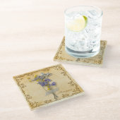 ヴィンテージ美しいベージュのドライフラワーの名前 ガラスコースター (アングル)