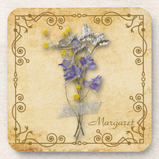 ヴィンテージ美しいベージュのドライフラワーの名前 コースター